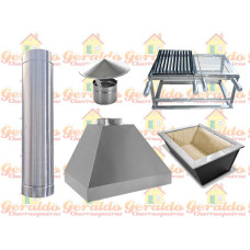 KIT CHURRASQUEIRA AÇO INOX 430 ESCOVADO COM SUPORTE FIXO 